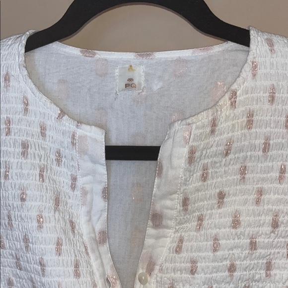 Anthropologie White Boho BrookeTunic Dress OS Rose metallic polka dots - Picture 2 of 11